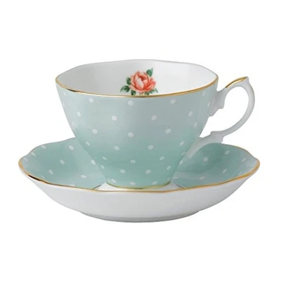 Royal Albert Polka Rose Teacup & Saucer Set Fine Bone China Collectible - Image 1 of 4