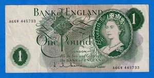 Great Britain UK England 1 Pound 1962-66 P374c QE II Circulated Note A66W 445733 - Picture 1 of 4