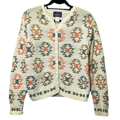 Cárdigan Woolrich vintage años 90 para mujer mediano blanco suroeste suéter geométrico Foto 1 de 4