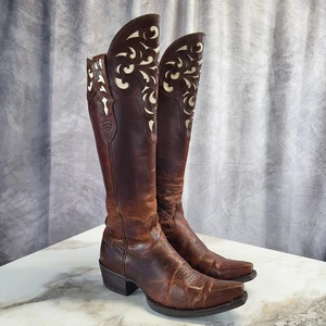 Ariat Hacienda White Inlay Knee High Snip Toe Western Cowgirl Boots Women's 6.5 - Picture 1 of 24