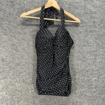 Camiseta Tankini Jantzen Mujer 10 Negra Lunares Push Up Sin Mangas Cuello Halter Foto 1 de 4