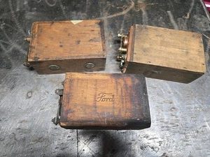 3 Antique Ford Wood Model T A Ignition Buzz Coil Battery Dovetail Wooden Boxes - Picture 1 of 8