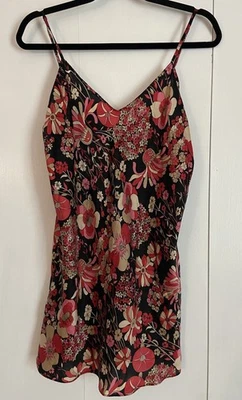 Vestido sin mangas August Silk Intimates de seda negro floral talla mediana años 70 Foto 1 de 4