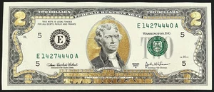 2003 A $2 Federal Reserve Note with golden highlights! - Picture 1 of 4
