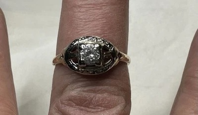 Old Filigree 1/4CT REAL VS-G Diamond Solitaire Engagement Ring 14kYG/WG SZ 7.5 - Image 1 of 4