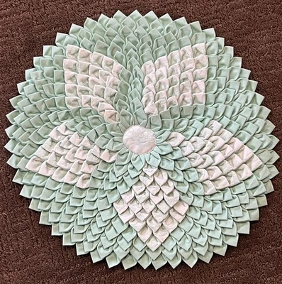 Vtg Handmade 15" Mint Green Solid & Lace Flower Petal Pillow Cover - Image 1 of 3