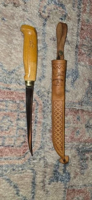 J. MARTTIINI Cuchillo Hoja Fija Acero Inoxidable Molido a Mano 7 1/2", Finlandia, Cuero Foto 1 de 4