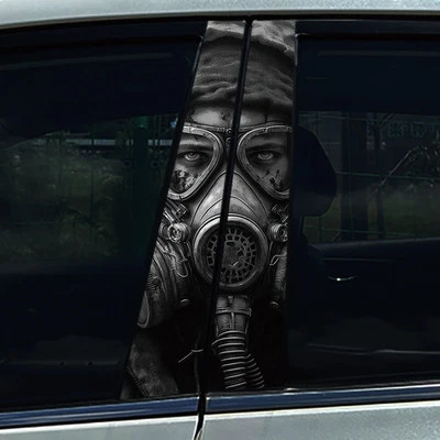 PIINKKY 2x Gasmaske Geist Gott Skelett Auto B Säulen Zentrum Säulen Abdeckung Aufkleber