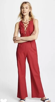 Mono para mujer Wayf rojo mezcla de lino sin mangas talla L Foto 1 de 4