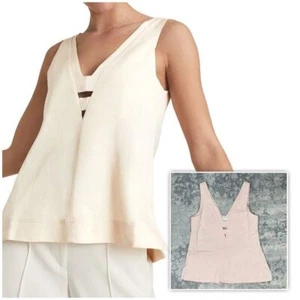New Reiss Emi Linen Blend Top V Neck with Cut Outs Sleeveless Neutral Blush 6 - Picture 1 of 12