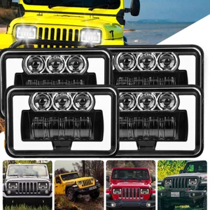 4x6 LED Headlight Hi-Lo Sealed Beam Halo DRL for Kenworth Freightliner H4651 H4 - Picture 1 of 22