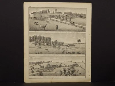 Mapa de Pensilvania, condado de Washington, 1876 grabados doble cara N5#55 Foto 1 de 2