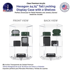 Spinning Acrylic Display Cabinet Clear Retail Locking Showcase with 2 Shelves - Picture 1 of 9