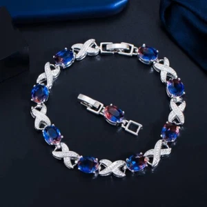 Oval Mystic Topaz White Gold-plated Bracelet (XOXO style) (lab-created) - Picture 1 of 10