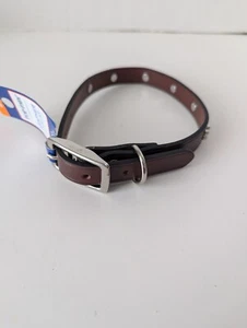 Top Paw® Dog Bones Brown Leather Dog Collar Size Medium - Picture 1 of 6