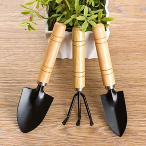 Set attrezzi da giardino pala vanga piccole vanghe a mano mestolo rastrello maniglia in legno - Foto 1 di 8