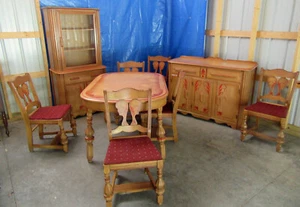 Vintage White Oak Kitchen/Dining Room Furniture Set with red trim: 9 pcs - Picture 1 of 7