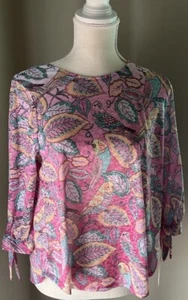 NWT Women’s 3/4 Sleeve Pink Mint Green Paisley Bird Design Top Size PM $49 - Picture 1 of 4