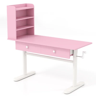 Mesa de manicura rosa ajustable en altura escritorio de uñas estación de salón de belleza, cajón, estante Foto 1 de 4