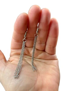 NEU Silberfarbene drei Ketten Ohrhänger 2,75 Zoll 1,78 Gramm - Bild 1 von 6