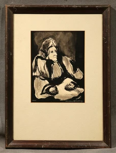 Black and White Watercolor of an Arabic Man signed and dated 1935 - Picture 1 of 11