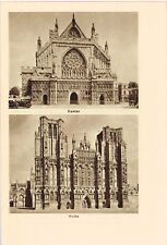 Exeter and Wells Cathedrals Vintage 1936 Picture Print EL#15