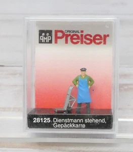 Preiser Mini-Figures 28125, Porter Standing with Luggage Cart, HO Scale - Picture 1 of 2