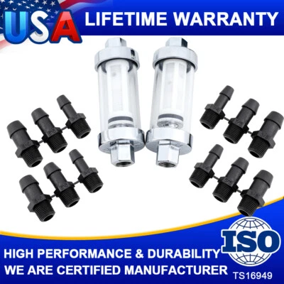 2 filtros de combustible universales en línea Clearview cromados 9706 para aplicaciones carburadas Foto 1 de 4