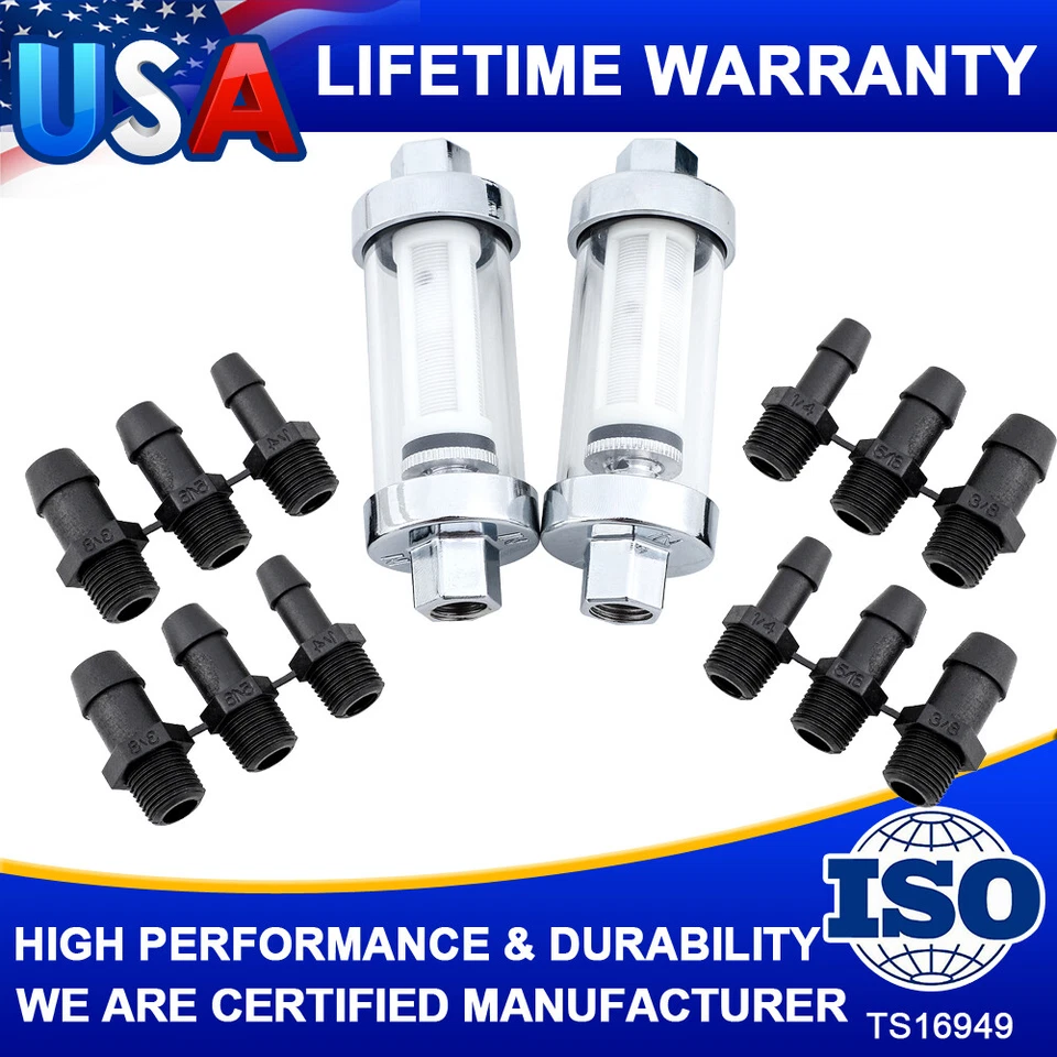 2 filtros de combustible universales en línea Clearview cromados 9706 para aplicaciones carburadas Foto 1 de 4