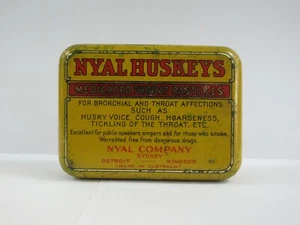 VINTAGE NYAL HUSKEYS MEDICATED THROAT PASTILLES TIN / NYAL COMPANY SYDNEY - Picture 1 of 6