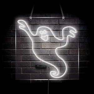Halloween Ghost Neon Sign Light Handmade Artwork Home Room Wall Hanging 24"x20" - Picture 1 of 2
