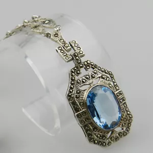 Sehr schönes altes 925er Silber Collier mit Markasit & blauem Spinell - D130 - Bild 1 von 4