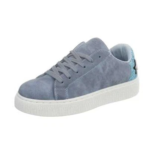 Damen Plateau Sneaker Freizeitschuhe Stern Turnschuhe Glitzer Schnürer blau weiß - Bild 1 von 9