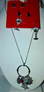4pc CHRISTMAS Circle necklace earring set w/tree gif and Snowflakes COCTAIL# 23 - Picture 1 of 8