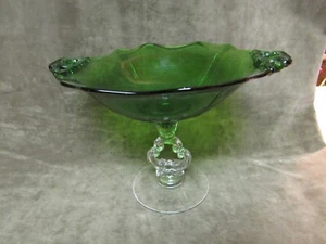 Frutero raro Cambridge Glass 3400 verde esmeralda transparente con mango - Imagen 1 de 6