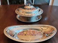 Vintage Silverplate Covered Casserole Serving Dish, Tray & Oval Dish Set of 3