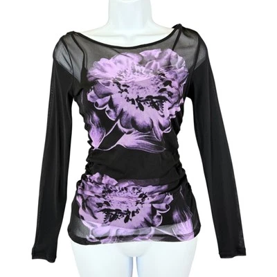 Y2K 复古网眼上衣紫色黑色 Cyber Boho Fairy Grunge Whimsigoth Corpcore 尺寸 P — 第 1/4 张图片