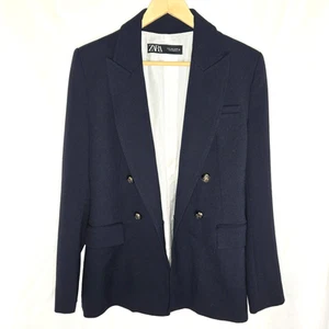 ZARA Blazer Zweireiher Wolljacke Strickjacke dunkelblau Damen Größe M - Bild 1 von 7