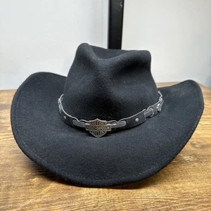 Harley Davidson Cowboyhut Größe L Schwarz Wollfilz Vintage Made In USA - Bild 1 von 12