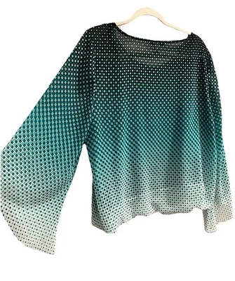 ALFANI Top Blouse Size LARGE Petite Embellished Rhinestones Long Flutter Sleeves - Image 1 of 4