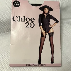 Chloe Calza Italian Tights 20 Denier Sexy Perfect Small Sliky Lace Top Hold Ups - Picture 1 of 5