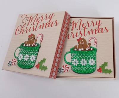 NEW Merry Christmas 2 Set Square Gift Boxes Nesting Gingerbread Cocoa Peppermint - Image 1 of 4