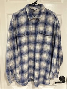 Old Navy Damen XXL Boyfriend Hemd Langarm Flanell blau/weiß kariert - Bild 1 von 8