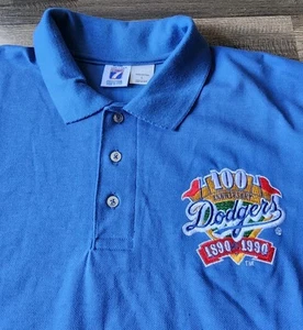 LOGO 7 LA DODGERS 100TH ANNIVERSARY POLO VINTAGE RARE 90S BLUE MLB LOS ANGELES - Bild 1 von 7