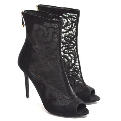Womens Nicholas Kirkwood Lace Pattern Boots 41 / 10 Black Suede High Heels Shoes - Image 1 of 4