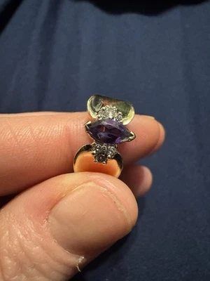 Anel vintage de ouro 10K com ametista e diamante – Requintado/EMA - Imagem 1 de 4