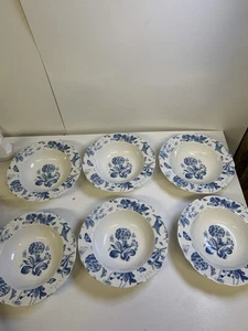 Portmeirion Botanic Blue Rimmed Cereal Dessert Soup Bowls Set Of 6 - Picture 1 of 19