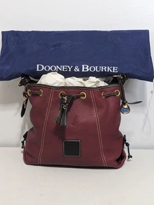 Dooney & Bourke Maroon Pebble Grain Leather Drawstring Bucket Bag Purse J8942771 - Picture 1 of 17