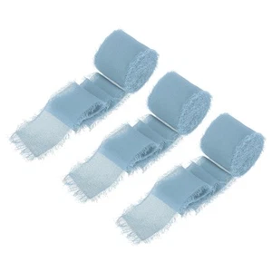 Chiffon Ribbon, 1.5"x7 Yard Silk Dusty Blue Tulle Satin Fabric Ribbon,3pcs - Picture 1 of 7