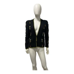 Maglione cardigan lana nero stravagante design Adolfo vintage anni 80 M/L - Foto 1 di 7